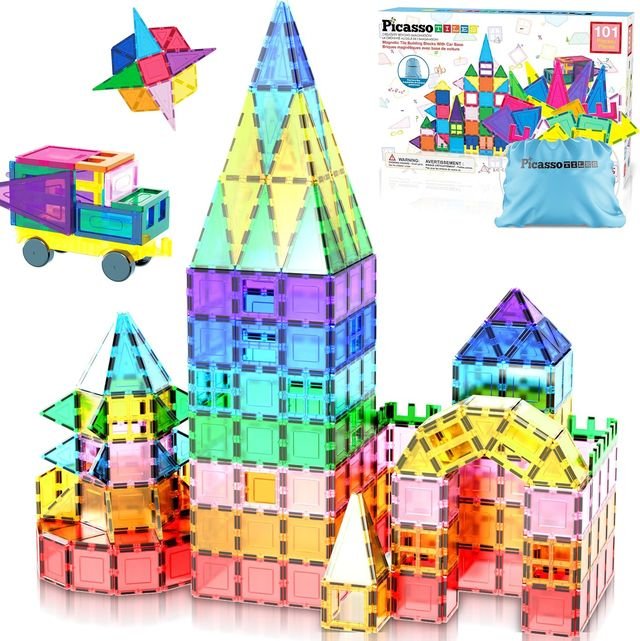 Picasso Magnetic Tiles Car Base with Carry Bag 101pieces - Marah Kids