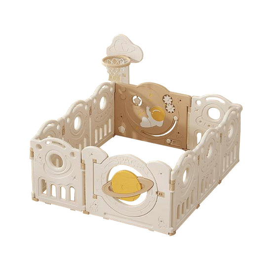 Kids Space Playpen w/ Busyboard & Basketball Hoop - 10pcs - White - Marah Kids