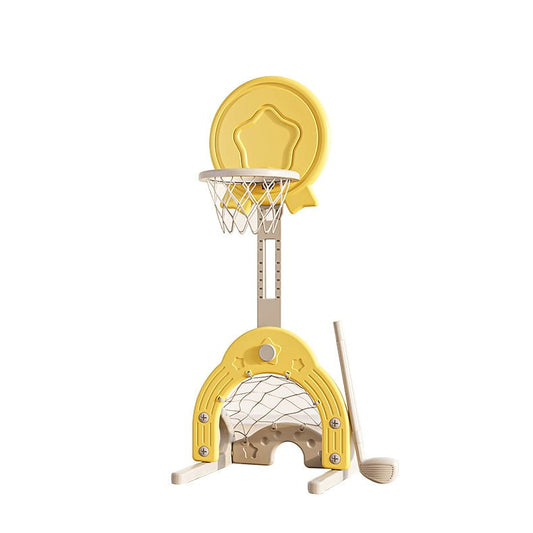Basketball Stand W/ Football & Hockey Stick - Yellow - Marah Kids