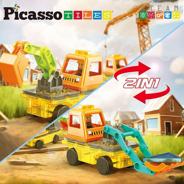 Picasso Magnetic Car Base Backhoe & Excavator 2in1 16 - pieces - Marah Kids