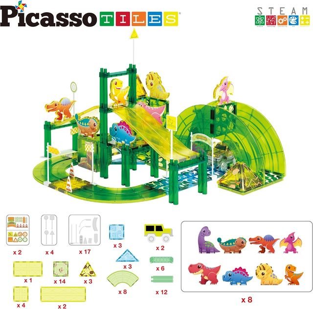 Picasso Magnetic Tiles Dinosaur Race Track 89 - pieces - Marah Kids