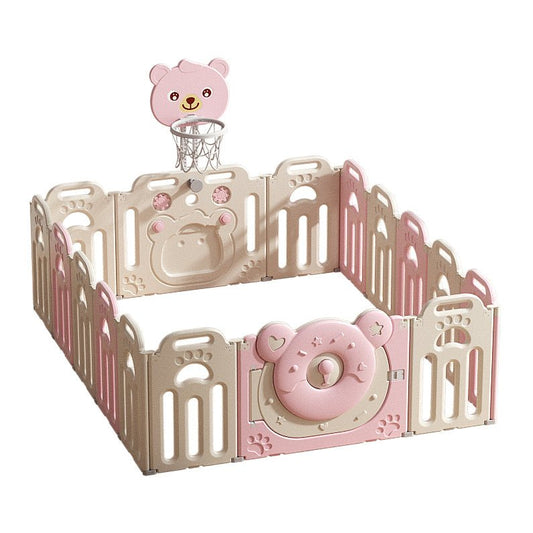 Kids Bear Playpen Pink - w/ Basketball Hoop - 16 pcs - Marah Kids