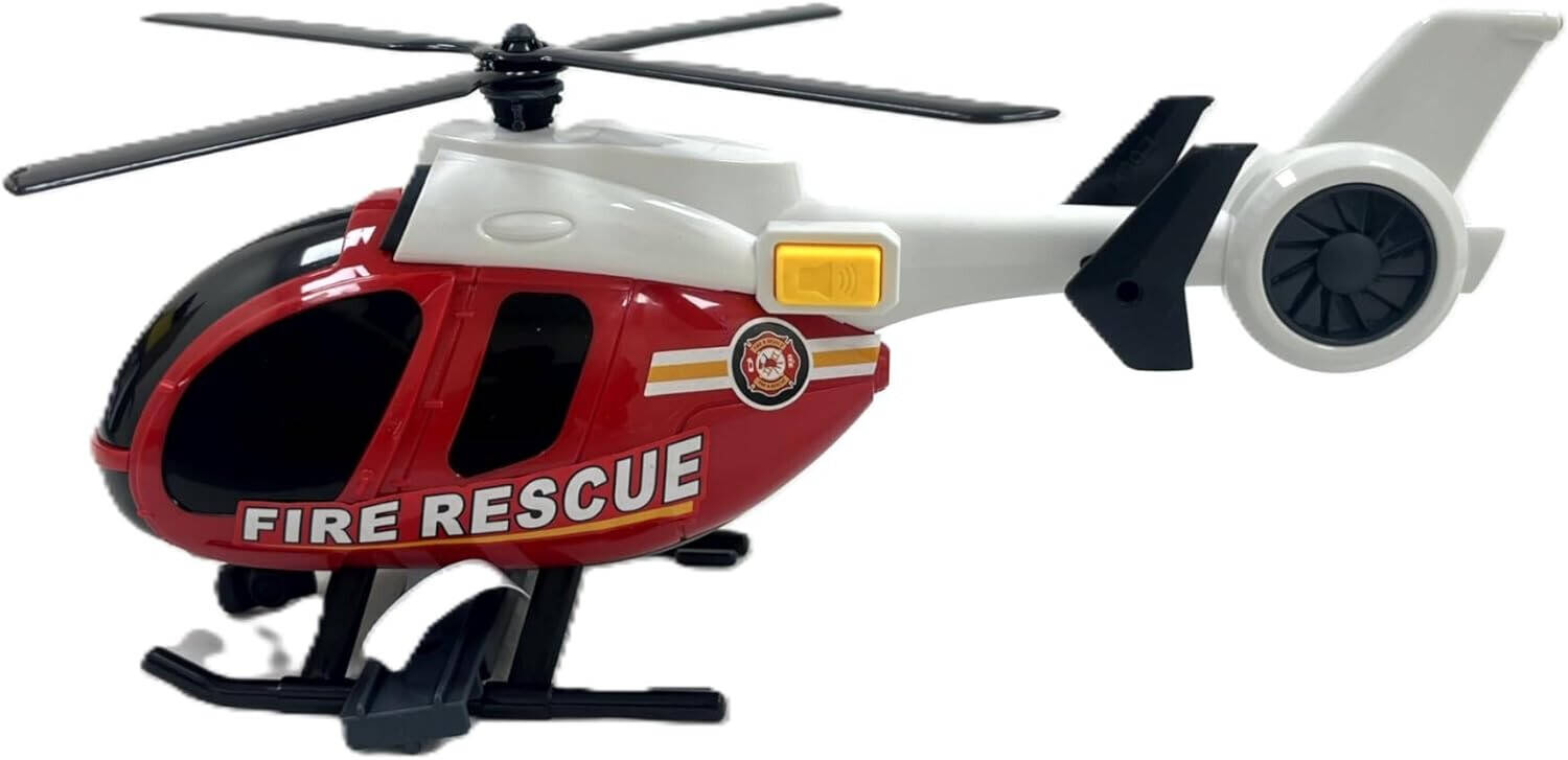 D - Power Helicopter & Sports Car 1:14 Scale Firemen Playset – Red | Elevate the excitement with this 1:14 scale Firemen Playset | Requires Batteries: 3x LR44 batteries included | Ideal gifts ages 3+ - Marah Kids