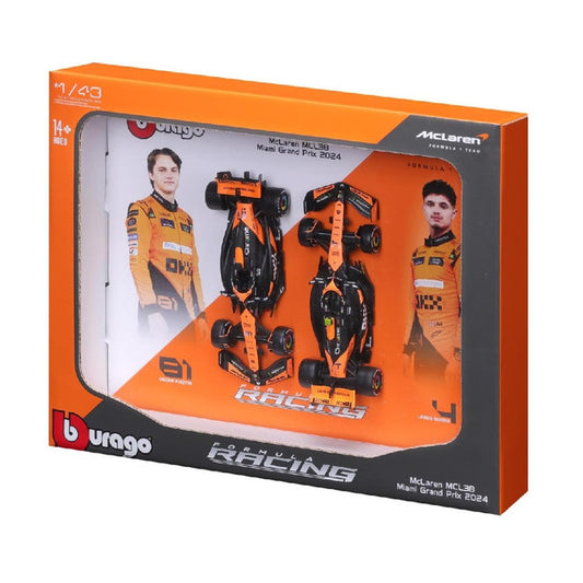 Bburago 1:43 Formula (without helmet & plastic stand) - McLaren Team MCL38 (2024) 2-Pk. (Vertical)