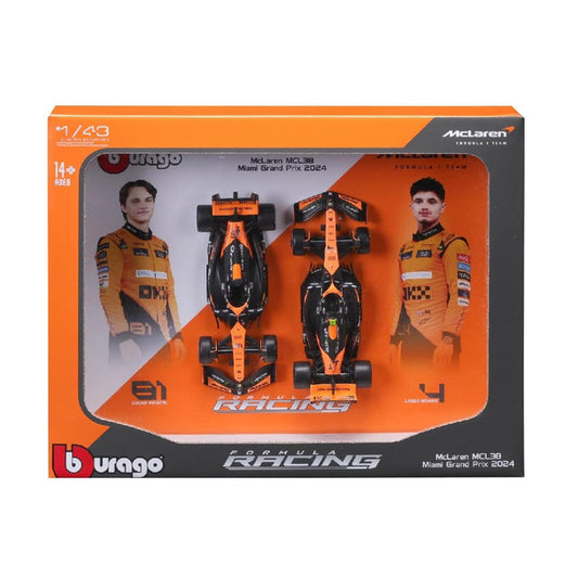 Bburago 1:43 Formula (without helmet & plastic stand) - McLaren Team MCL38 (2024) 2-Pk. (Vertical)