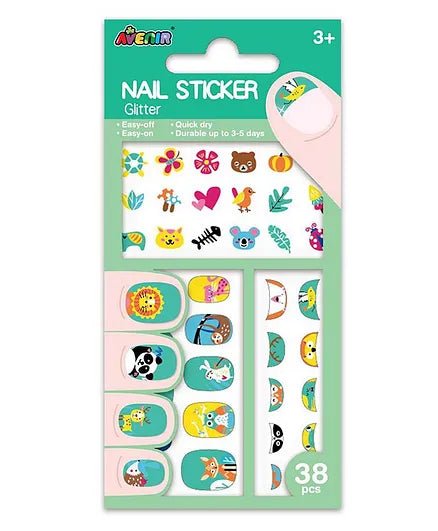 Avenir - Nail Stickers Glitter - Animals | Trendy Themed Designs! With 38 Colorful and Temporary Stickers Fashionable Kids - Easy to Use and Remove - Perfect Fashion Activity & Ideal Gifts for Girls 3+ - Marah Kids