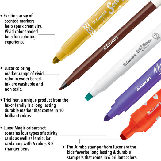 Luxor - Art and Hobby Pens | Trendy design Pen | Assorted Ink & Marker | Pack of 22 - Marah Kids