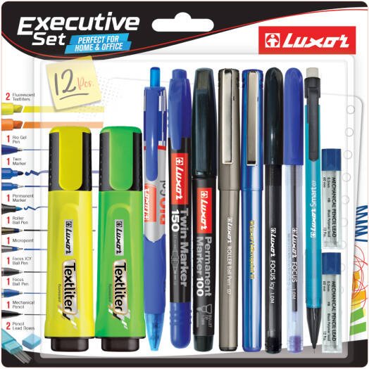 Luxor - Executive Set | Smooth Ink Flow pens and markers | | Assorted Ink | Quick Dry, Waterproof Ink for Smooth Writing Experience | Assorted Ink, Pack Of 12 - Marah Kids