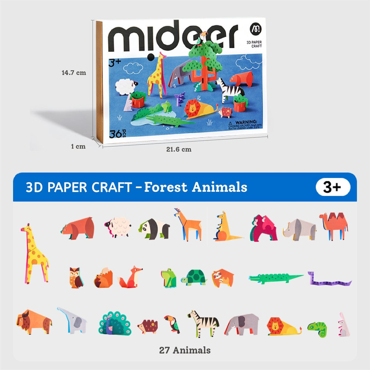 Mideer 3D Paper Craft Forest Animals - 36 Pieces - Marah Kids