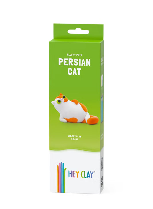 Hey Clay - Fluffy Pets PERSIAN CAT Colourful modelling air-dry clay, 3 cans with fun interactive app for kids 3 years