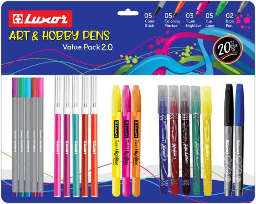 Luxor - Art and Hobby Pens| Trendy design Pen | Assorted Ink | Water Base Marker | Pack of 20 - Marah Kids