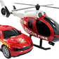 D - Power Helicopter & Sports Car 1:14 Scale Firemen Playset – Red | Elevate the excitement with this 1:14 scale Firemen Playset | Requires Batteries: 3x LR44 batteries included | Ideal gifts ages 3+ - Marah Kids
