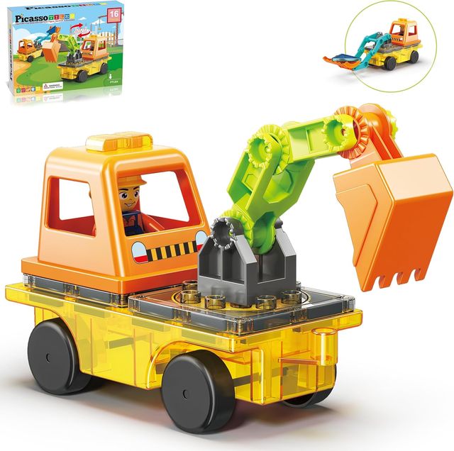 Picasso Magnetic Car Base Backhoe & Excavator 2in1 16 - pieces - Marah Kids
