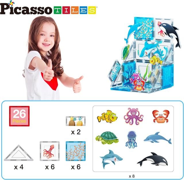 Picasso Magnetic Tiles Aquarium Marine Animal 26 - pieces - Marah Kids
