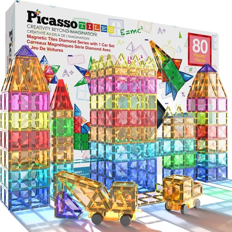 Picasso Magnetic Tiles Diamond Series with 1 Car 80 - pieces - Marah Kids