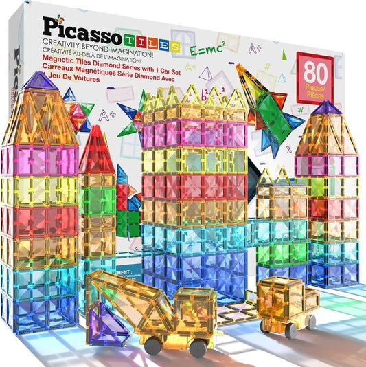 Picasso Magnetic Tiles Diamond Series with 1 Car 80 - pieces - Marah Kids