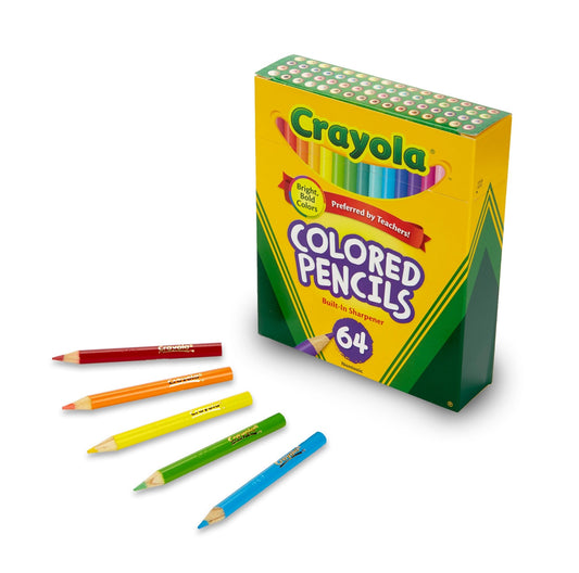 Crayola 64 Short Colored Pencils Set with Sharpener – Portable, Non - Toxic Kids Art Box - Marah Kids