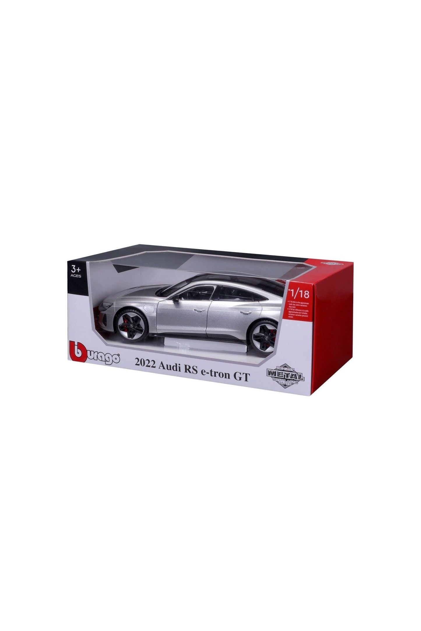 سيارة Audi RS e-tron GT 2022 باللون الفضي المعدني مصبوبة بمقياس 1/18 من إنتاج Bburago 11050