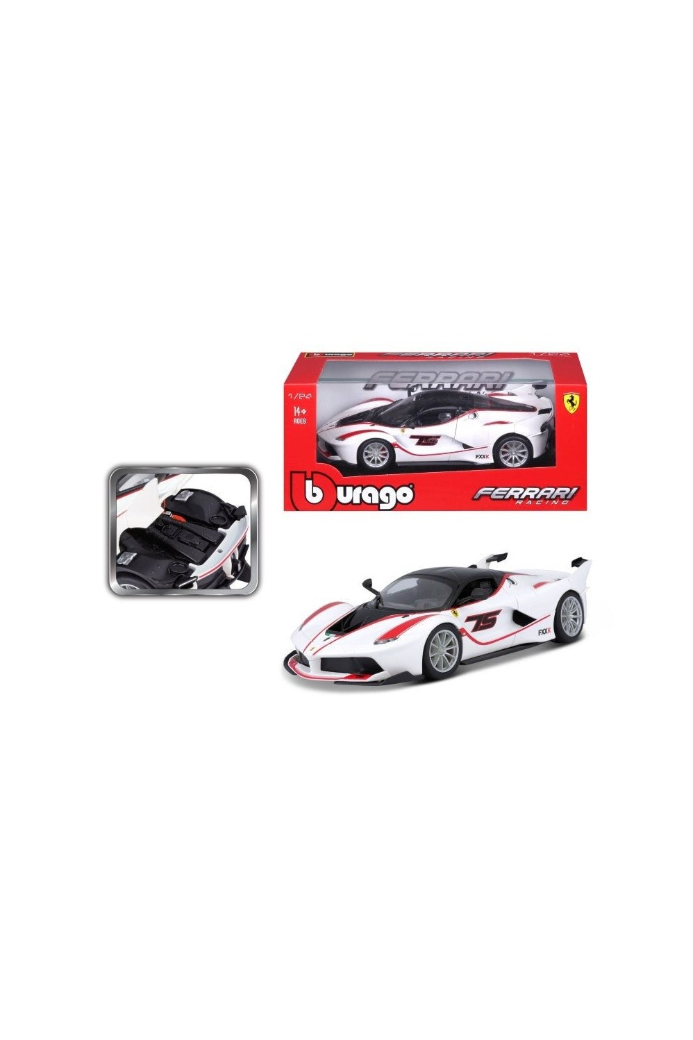Bburago 1/24 Ferrari FXX-K #75 Diecast Model Car (White)