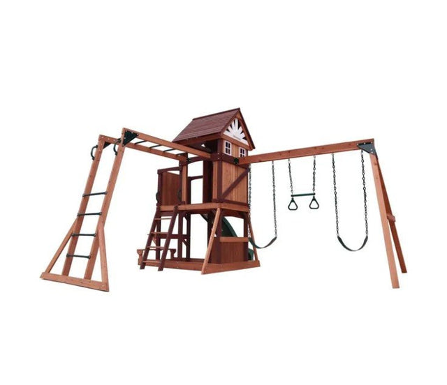 Mountpeak - Vinson Massif Swing Set And Playhouse W/ Wooden Roof