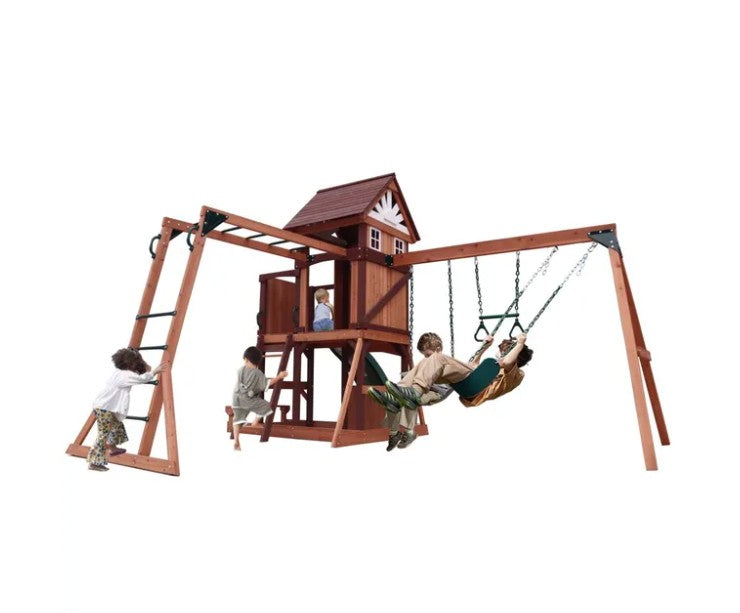 Mountpeak - Vinson Massif Swing Set And Playhouse w/ Wooden Roof