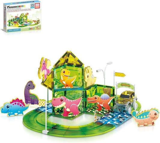 Picasso Magnetic Tiles Dinosaur Race Track 89 - pieces - Marah Kids
