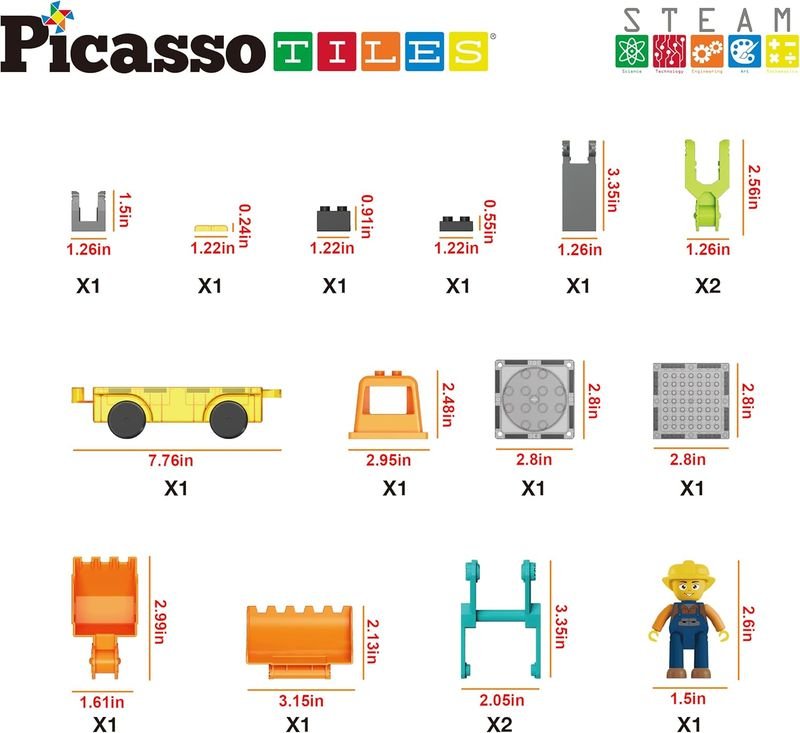 Picasso Magnetic Car Base Backhoe & Excavator 2in1 16 - pieces - Marah Kids