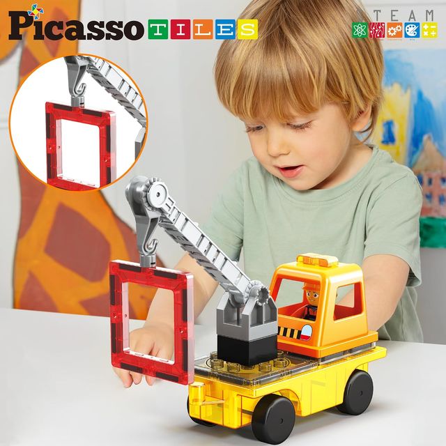 Picasso Magnetic Car Base Crank, Dump with Ladder 3in1 15 - pieces - Marah Kids