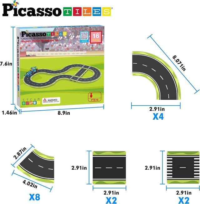 Picasso Magnetic Tiles Highway Printed Set 16 - pieces - Marah Kids