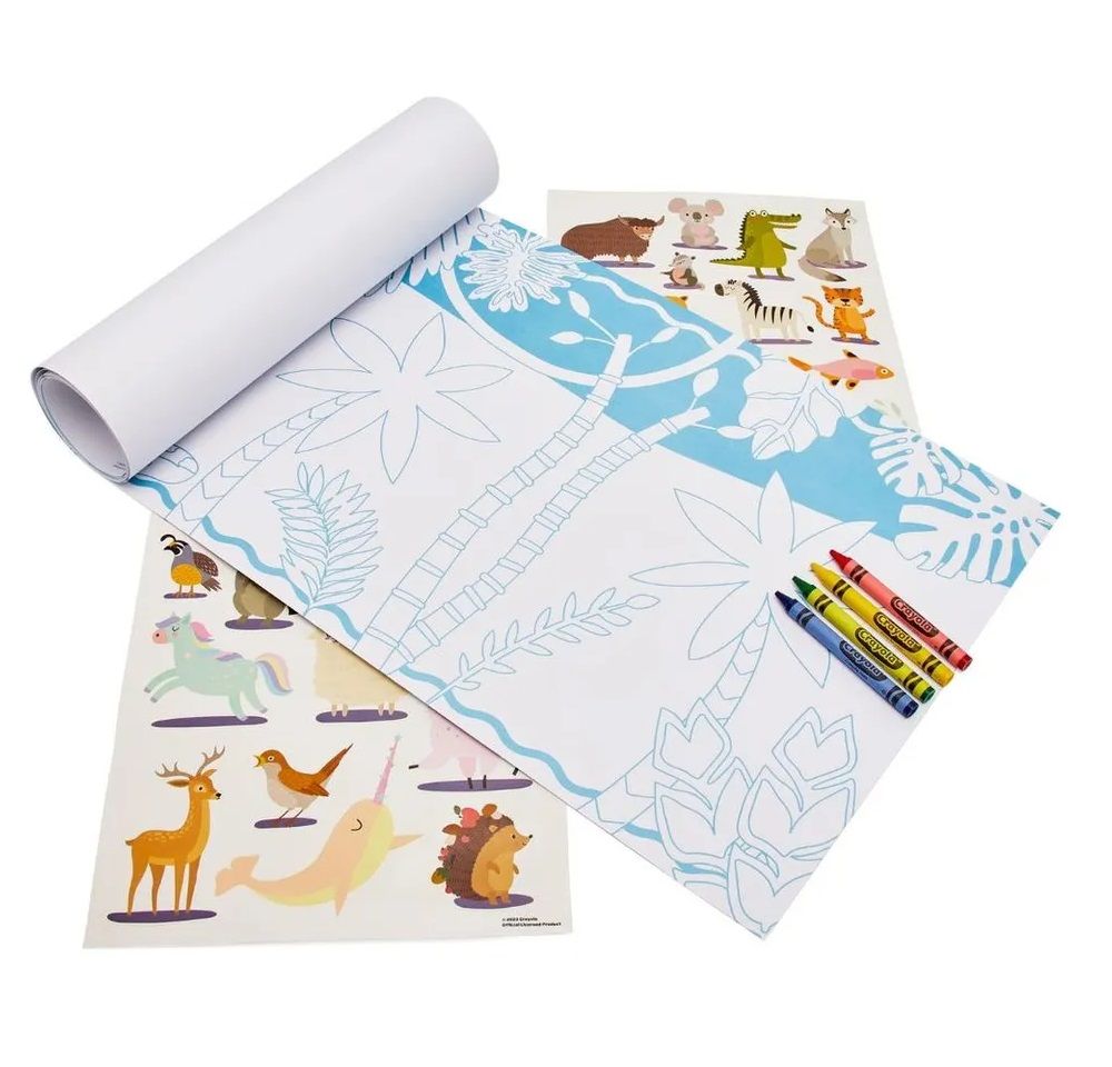 Crayola Color - Your - Own Animal Roll Map |The product is designed and includes 3 - meter maps, 4 crayons, and 2 sticker sheets, for children to enjoy coloring while learning about animals and geography | Ages 3+ - Marah Kids