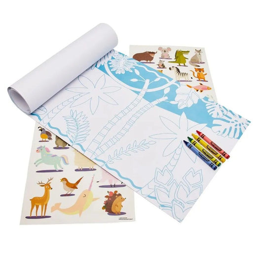 Crayola Color - Your - Own Animal Roll Map |The product is designed and includes 3 - meter maps, 4 crayons, and 2 sticker sheets, for children to enjoy coloring while learning about animals and geography | Ages 3+ - Marah Kids