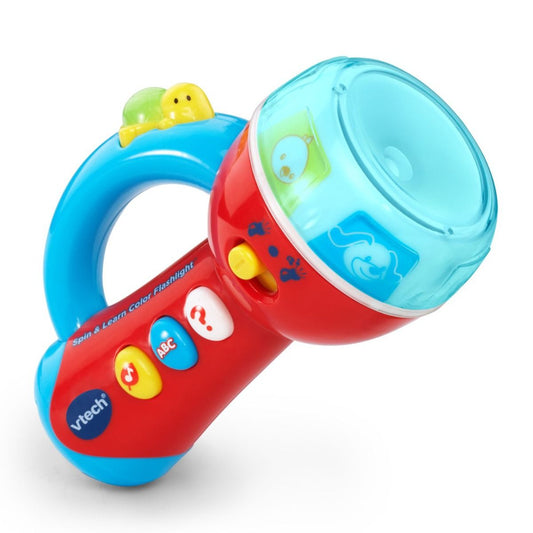 VTech Spin & Learn Color Flashlight Toy with Light - Up Colors, Music & Animal Sounds for Babies - Marah Kids