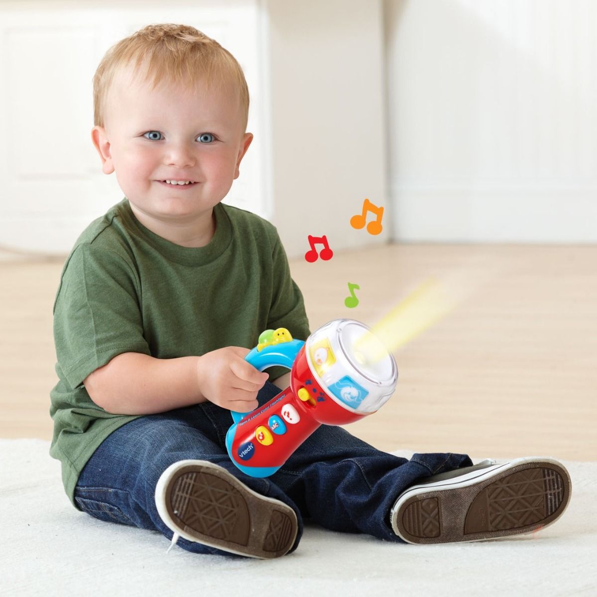 VTech Spin & Learn Color Flashlight Toy with Light - Up Colors, Music & Animal Sounds for Babies - Marah Kids