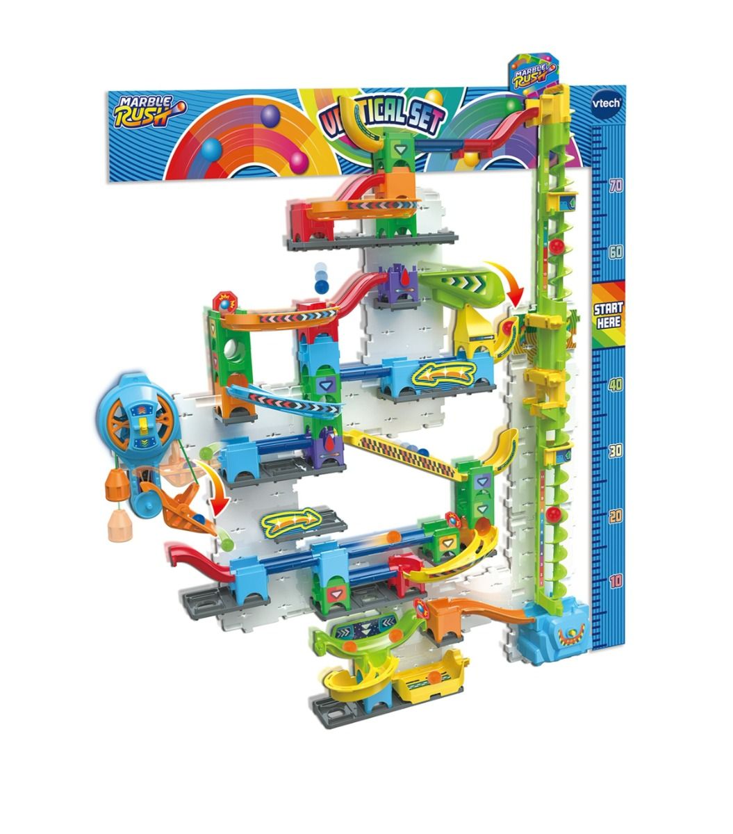 VTech Marble Rush Free Fall Vertical Set with Motorized Lift, 84 Pieces & 10 Marbles - Marah Kids