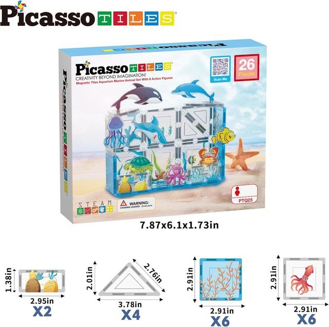 Picasso Magnetic Tiles Aquarium Marine Animal 26 - pieces - Marah Kids