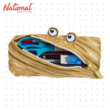 ZIPIT - Monster Pencil Case for Kids, Large Capacity Cute Pencil Pouch, Holds Up to 30 Pens, Made of One Long Zipper (Gold) - Marah Kids