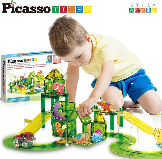 Picasso Magnetic Tiles Dinosaur Race Track 89 - pieces - Marah Kids